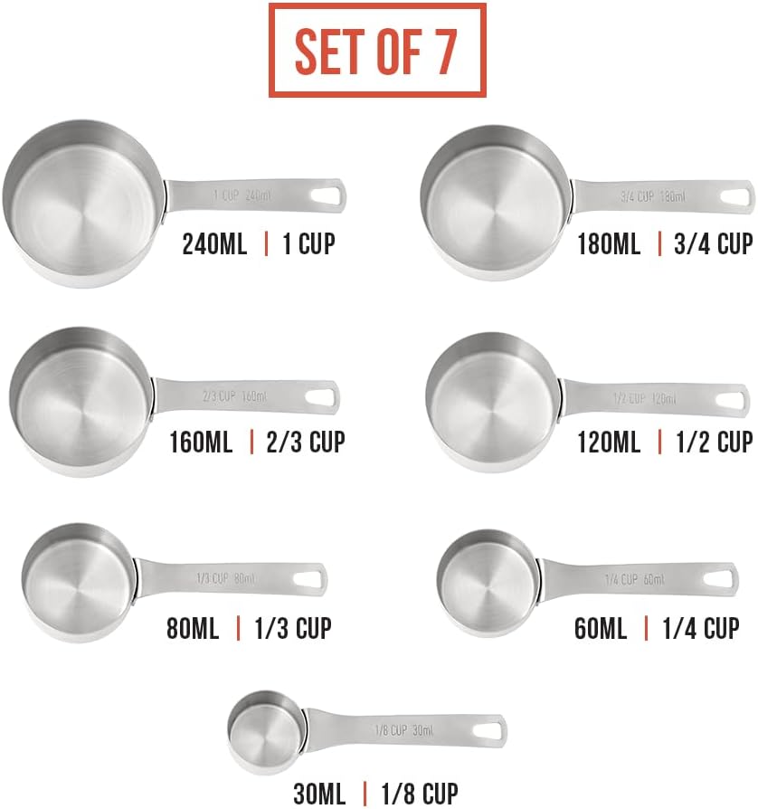 Kalsreui Measuring Cups and Spoons Set 18, 7 Stainless Steel Measuring Cup  Set, 9 Spice Long Measuring Spoons with 1 Leveler for Kitchen and Baking