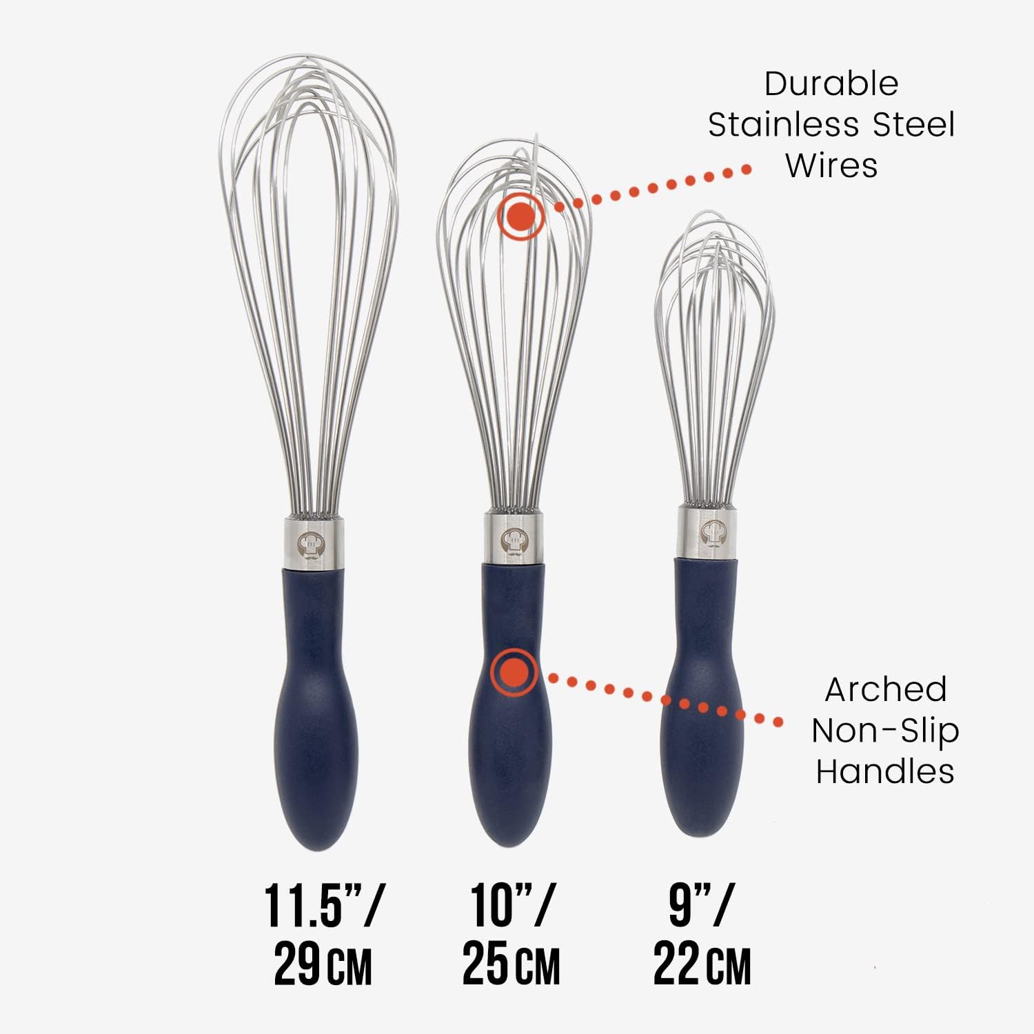 Silicone Whisk Set of 3, Very Sturdy, Silicone Whisks for Cooking Non  Scratch Pots, Rubber Whisk, White