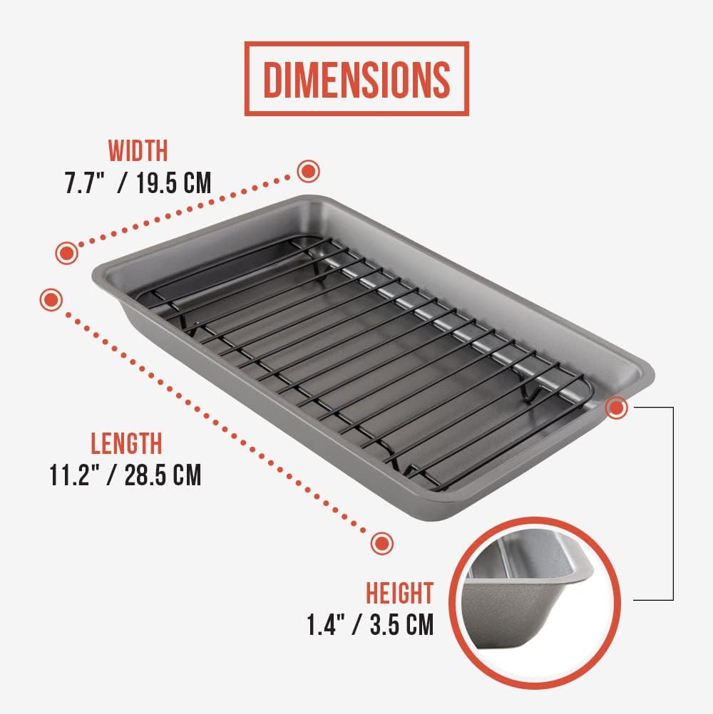 Turkey Roasting Pan With Rack (Grey/Black), By Home Basics | Carbon Steel  Non-Stick Pan With Handles | 20 Roaster Great For Ham, Roast Beef, and