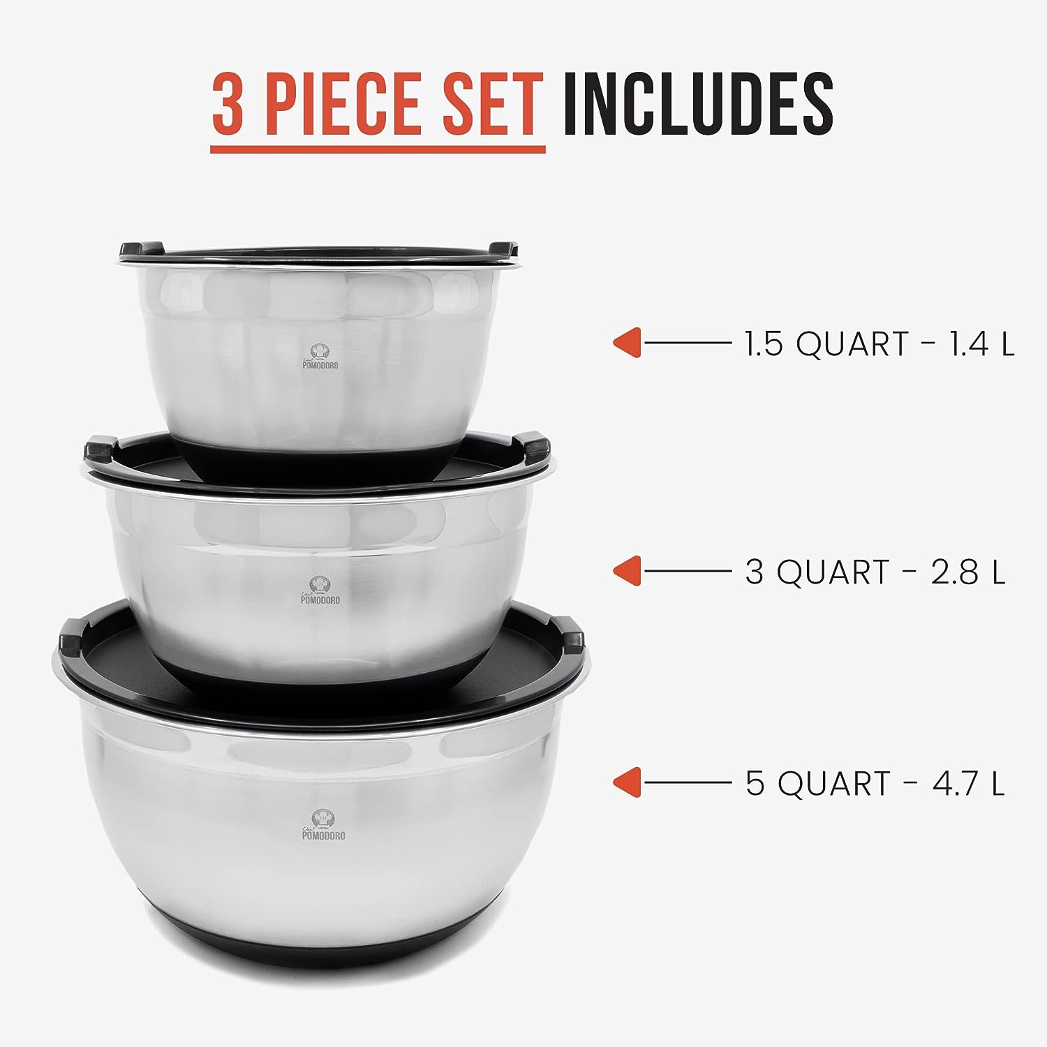 1.5 Qt Stainless Steel Mixing Bowls for Kitchen, Baking, Cooking Prep (5  Piece Set)