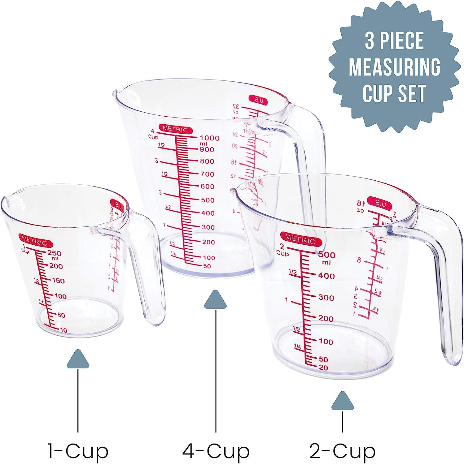  Measuring Cup Plastic Measure Cups - 3 Piece Liquid