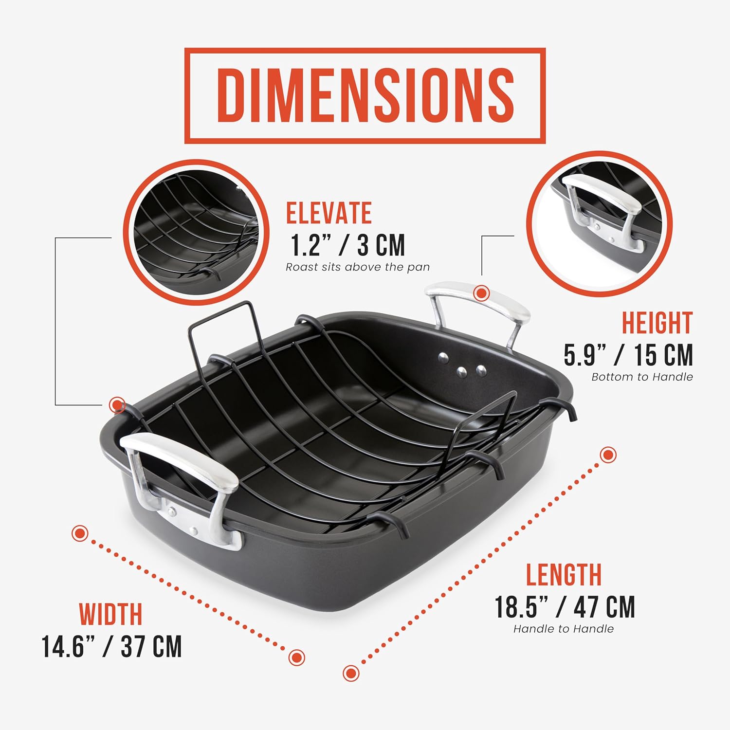 Chef Pomodoro - Grey, 16 x 11-Inch, Large Nonstick Carbon Steel Roasting  Pan Roaster with Flat Rack