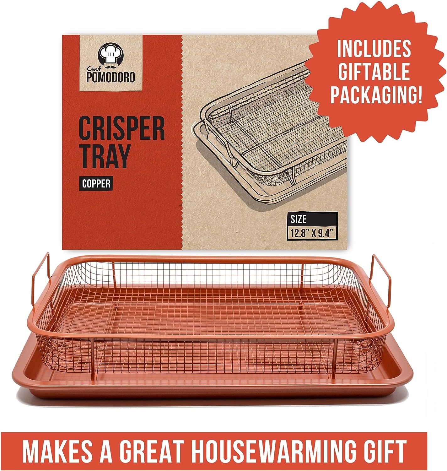 Steel Air Fryer Tray, Air Fry Basket for Oven, 2 Piece Nonstick Copper  Crisper T