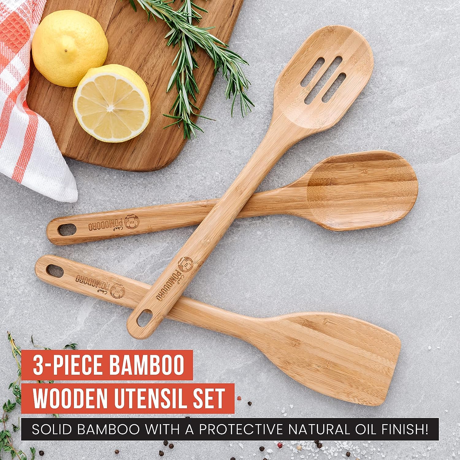 Natural Wooden Spoons And Spatula Set For High Heat Cooking