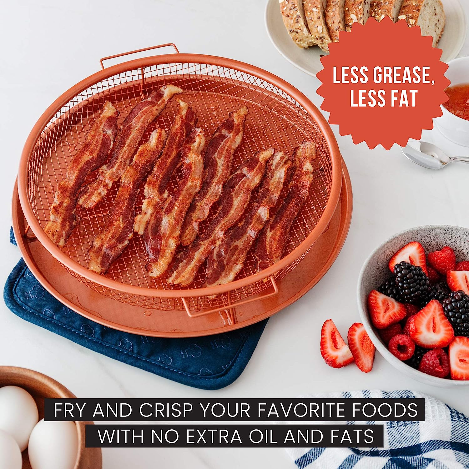EaZy MealZ Air Fry Crisper Basket, Bacon Rack, Bake Pan 3-Pc Set