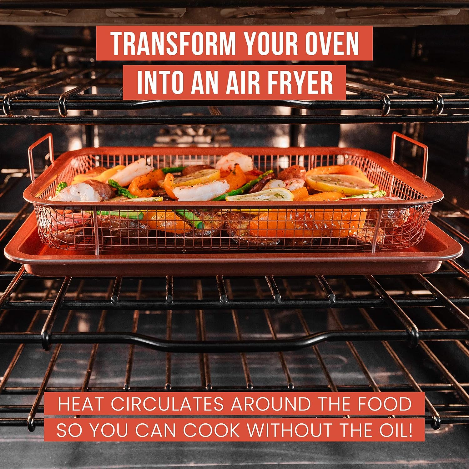 Air Fryer Basket for Oven,Stainless Steel Crisper Tray and Pan, Deluxe Air Fry in Your Oven, Baking Pan Perfect for The Grill, Size: Large, Silver