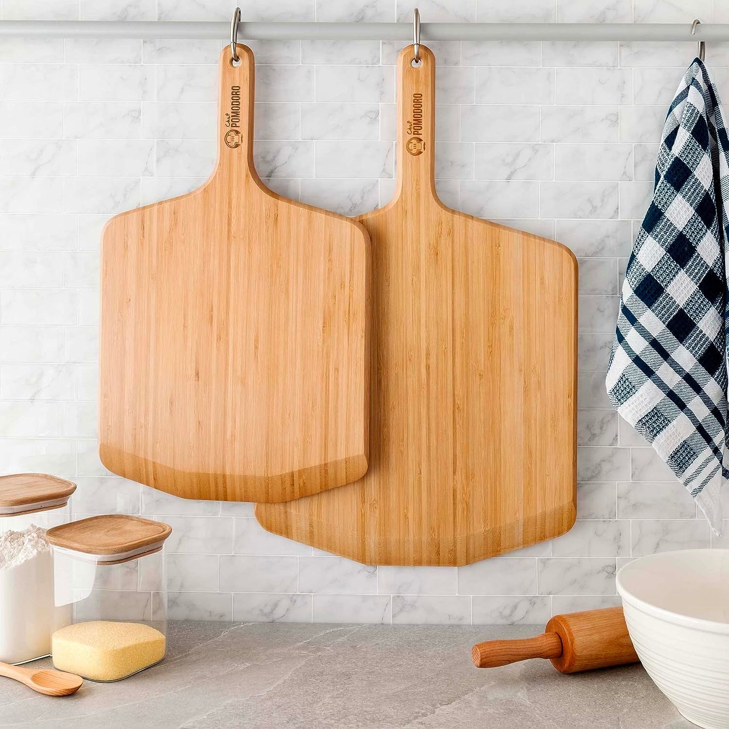 Zulay Kitchen Wooden Pizza Peel - Large 15 Pizza Paddle With Extra Long  Handles - Authentic Natural Bamboo Easy Glide Edges & Handle For Baking 