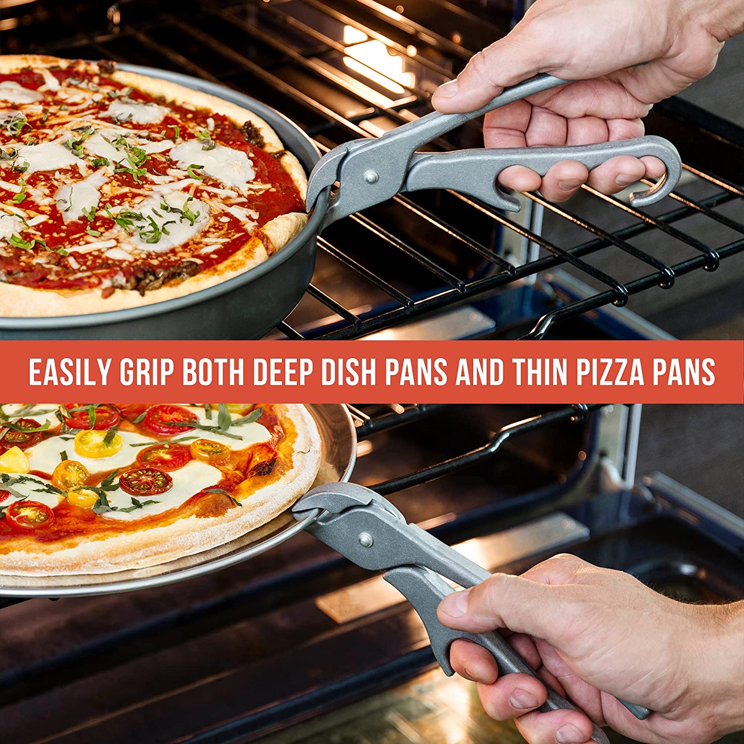 OBTANIM Heavy Duty Pizza Pan Gripper, Cast Aluminum Anti-Scald Baking Pan  Gripper Clips Retriever Tongs for Lifting Hot Plate with Food Out from